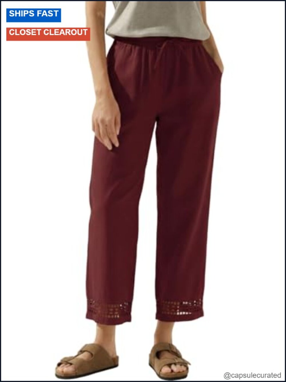 Women's Drawstring Elastic Waist Capri Pants with Pockets